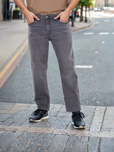 Celio* Cotton-Blend Straight Fit Grey Jean