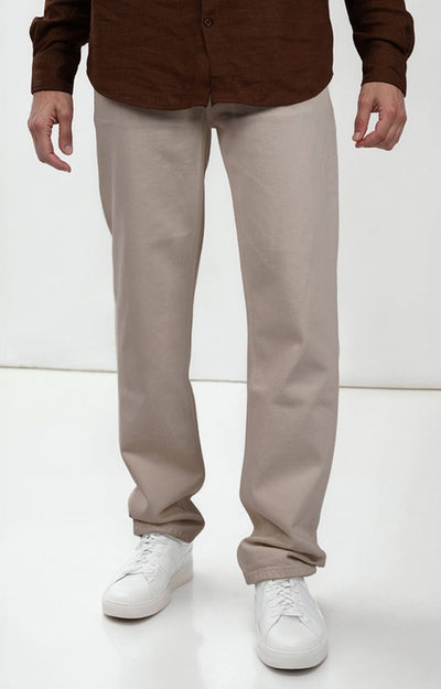 Celio Men Beige Solid Loose Fit Cotton Jeans