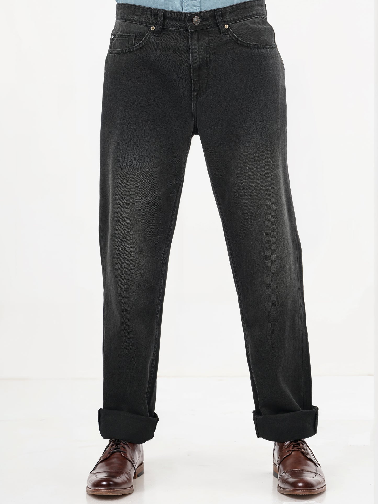 Black Cotton Loose Fit Jeans