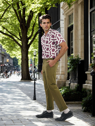 Celio Men Olive Solid Regular Fit Polyester Trousers