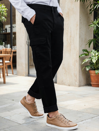 Celio* Cotton-Blend Straight Fit Black Cargo
