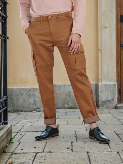 Celio* Cotton-Blend Straight Fit Brown Cargo