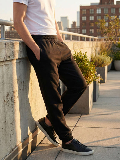 Celio* Men Black Solid Oversized Cotton Trousers