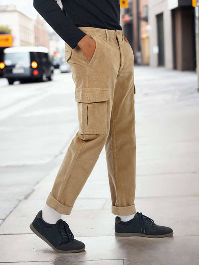 Celio Men Beige Solid Straight Fit Cotton Trousers