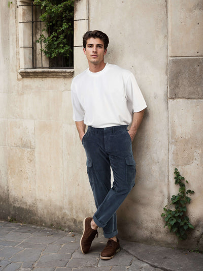 Celio Men Blue Solid Straight Fit Cotton Trousers