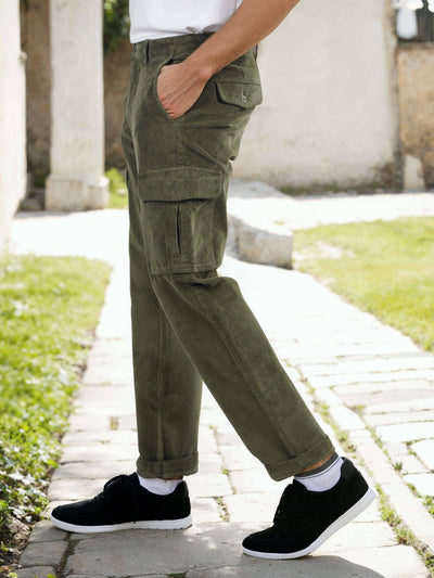 Celio Men Olive Solid Straight Fit Cotton Trousers