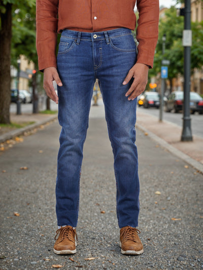 Celio* Cotton-Lycra-Blend Regular Fit Blue Jean