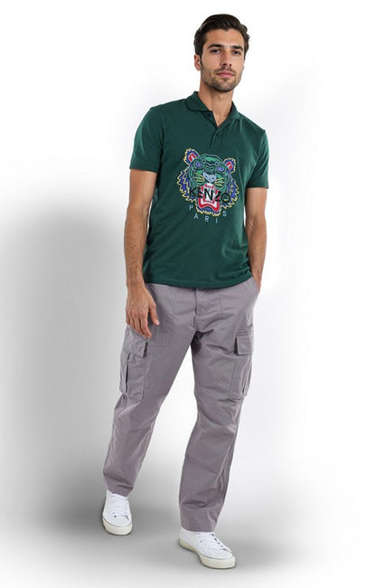 Celio Men Grey Solid Straight Fit Cotton Trousers