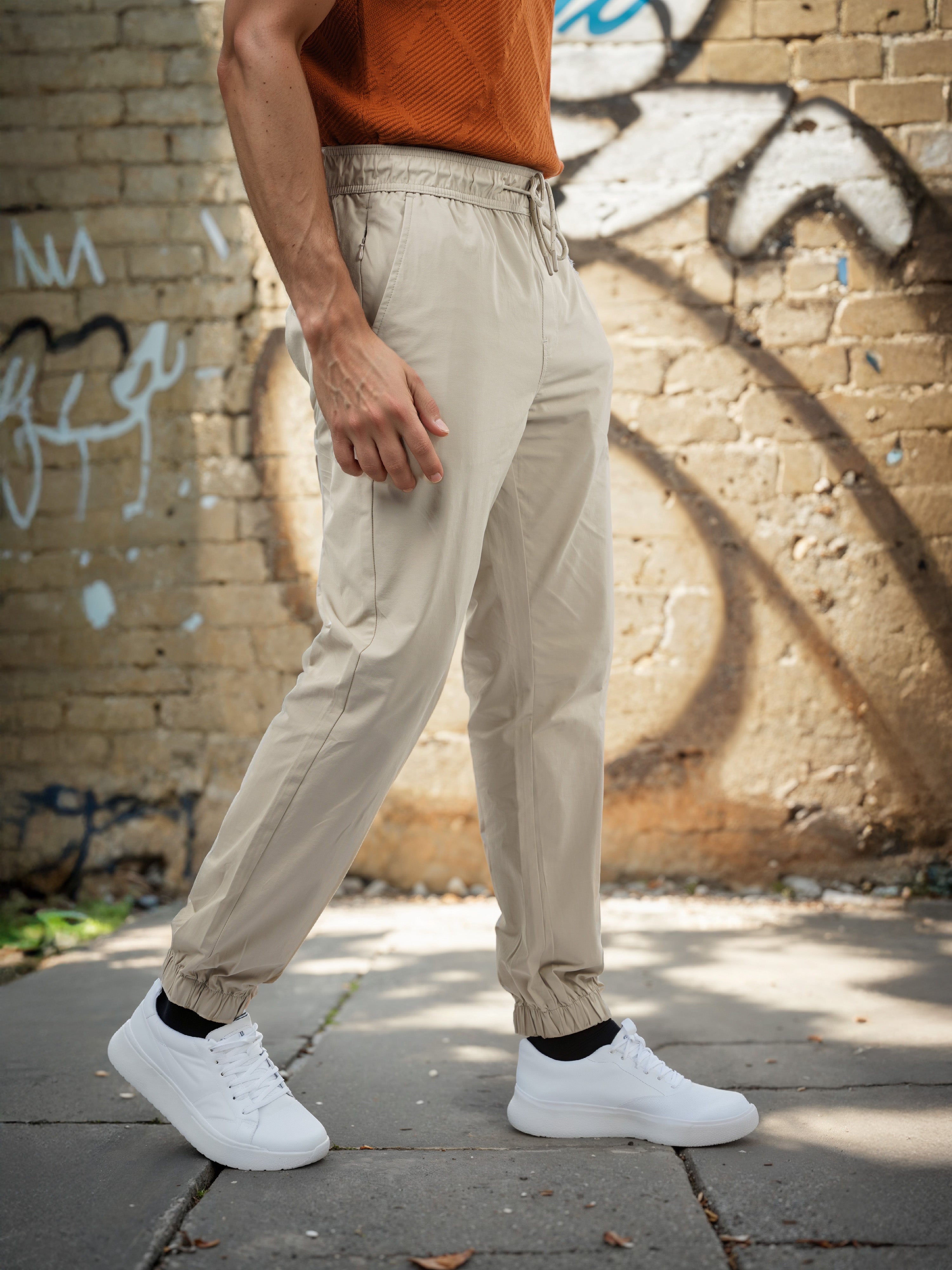 Beige Jogger Fit Trousers