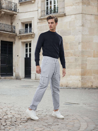 Celio Men Grey Solid Regular Fit Cotton Trousers