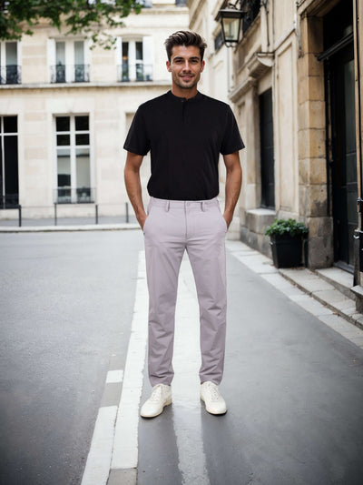 Celio Men Grey Solid Straight Fit Polyester Trousers