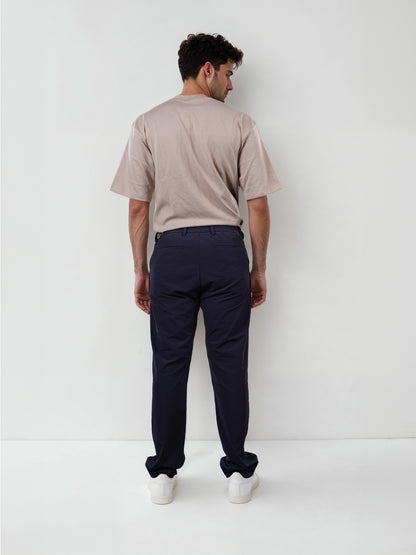 Celio Men Navy Blue Solid Straight Fit Polyester Trousers