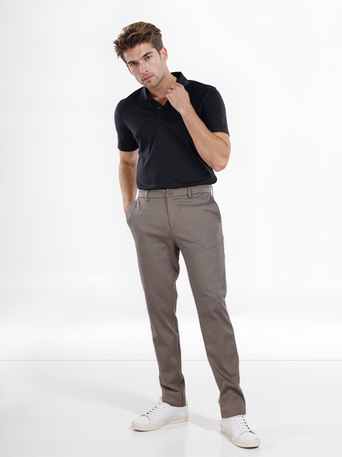 Celio* Poly-Blend Regular Fit Beige Trousers