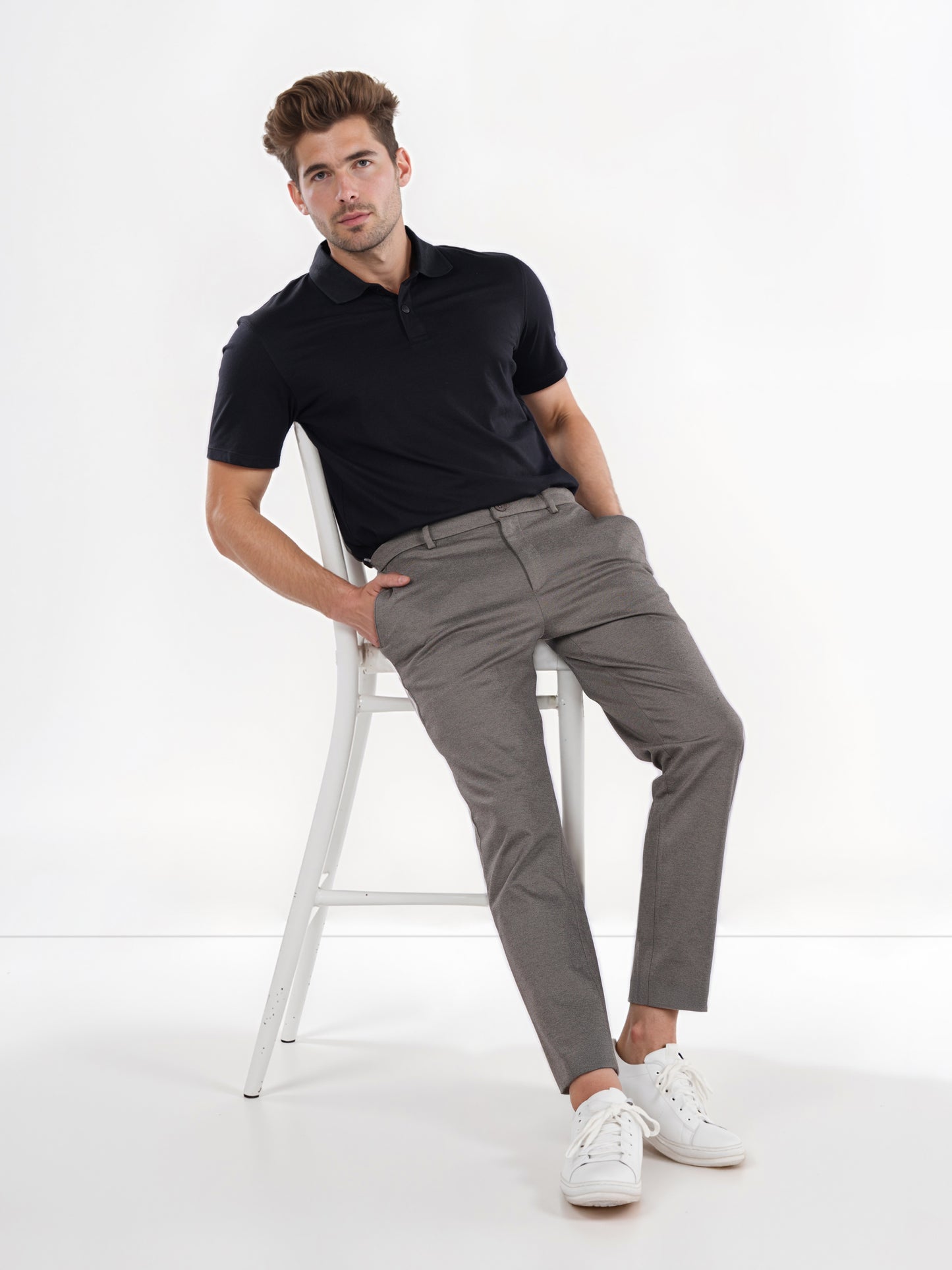 Celio* Poly-Blend Regular Fit Beige Trousers
