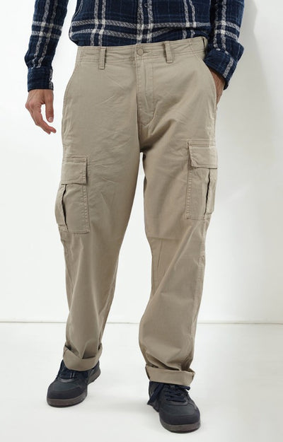 Celio Men Beige Solid Straight Fit Cotton Trousers