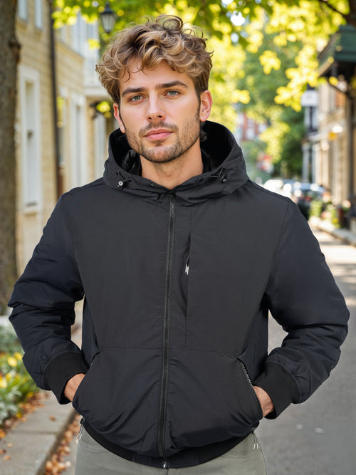 Celio* Solid Regular Fit Cotton-Blend Black Jackets