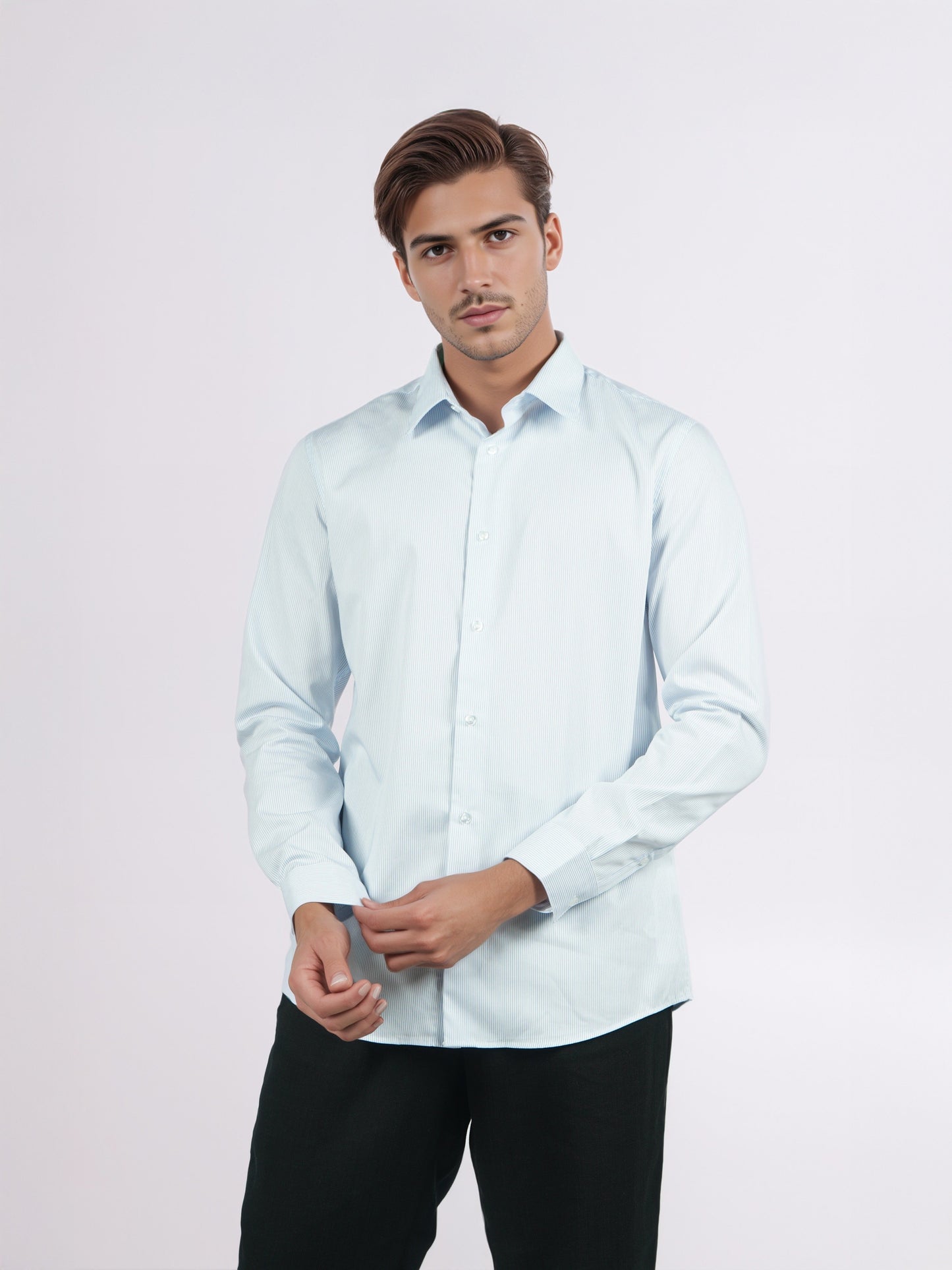 Celio* Men Blue Striped Slim Fit Cotton Shirts