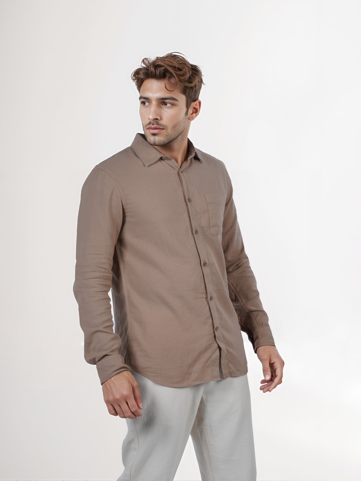 Celio* Men Beige Solid Regular Fit Cotton Shirt