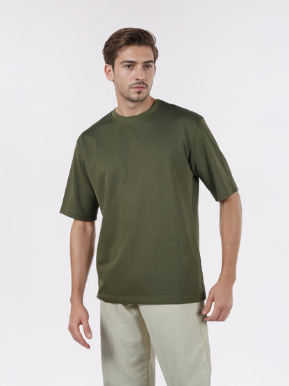Celio* Men Olive Solid Oversized Cotton-Blend T-Shirts
