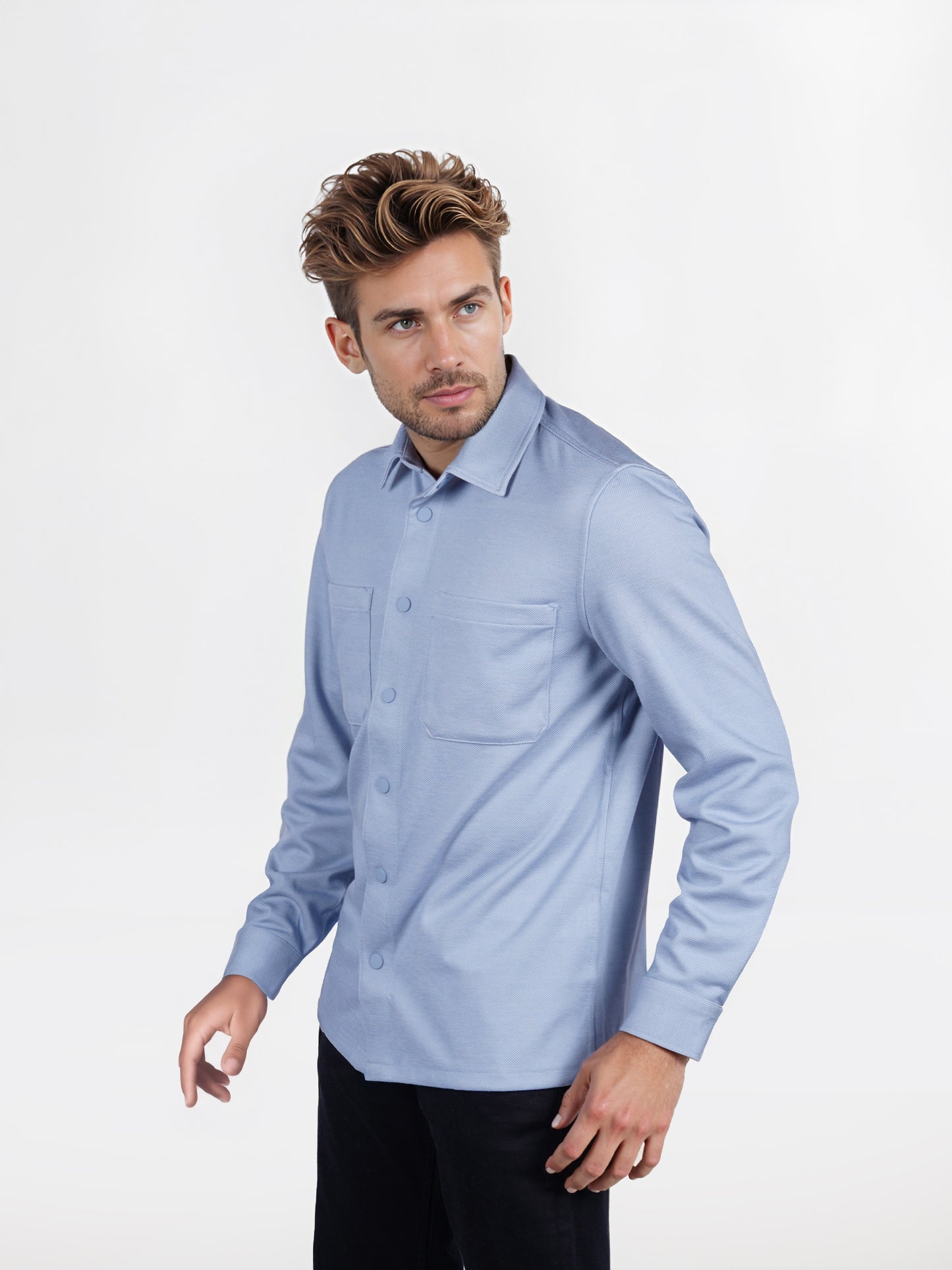 Celio* Solid Oversized Polyester Blue Shirt