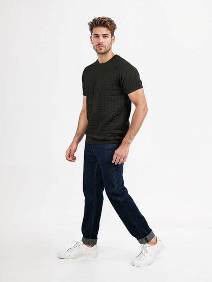 Celio* Solid Regular Fit Cotton Olive T-Shirts