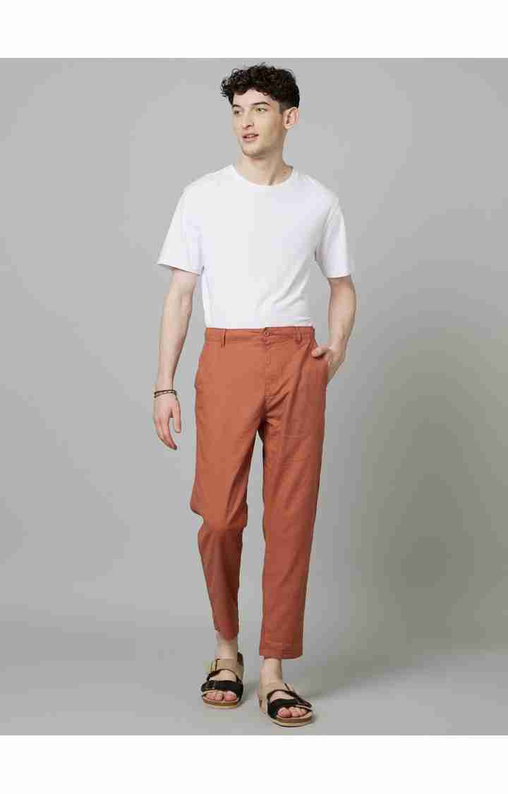 Rust Straight Fit Linen Pants