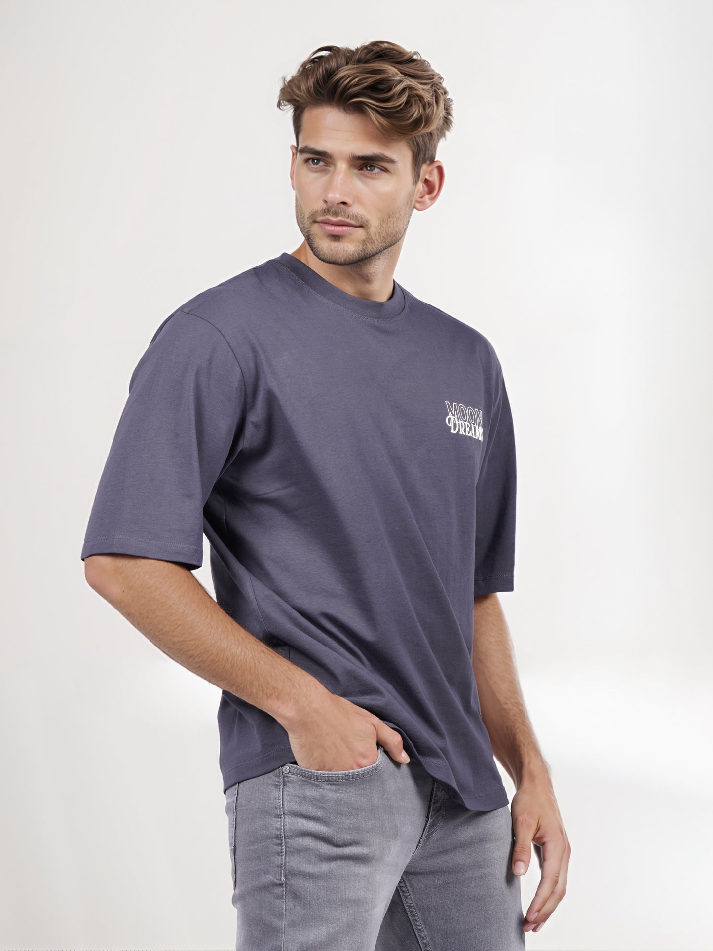 Celio* Men Blue Printed Oversized Cotton T-shirt