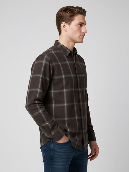 Celio* Men Brown Checked Regular Fit Cotton Shirts
