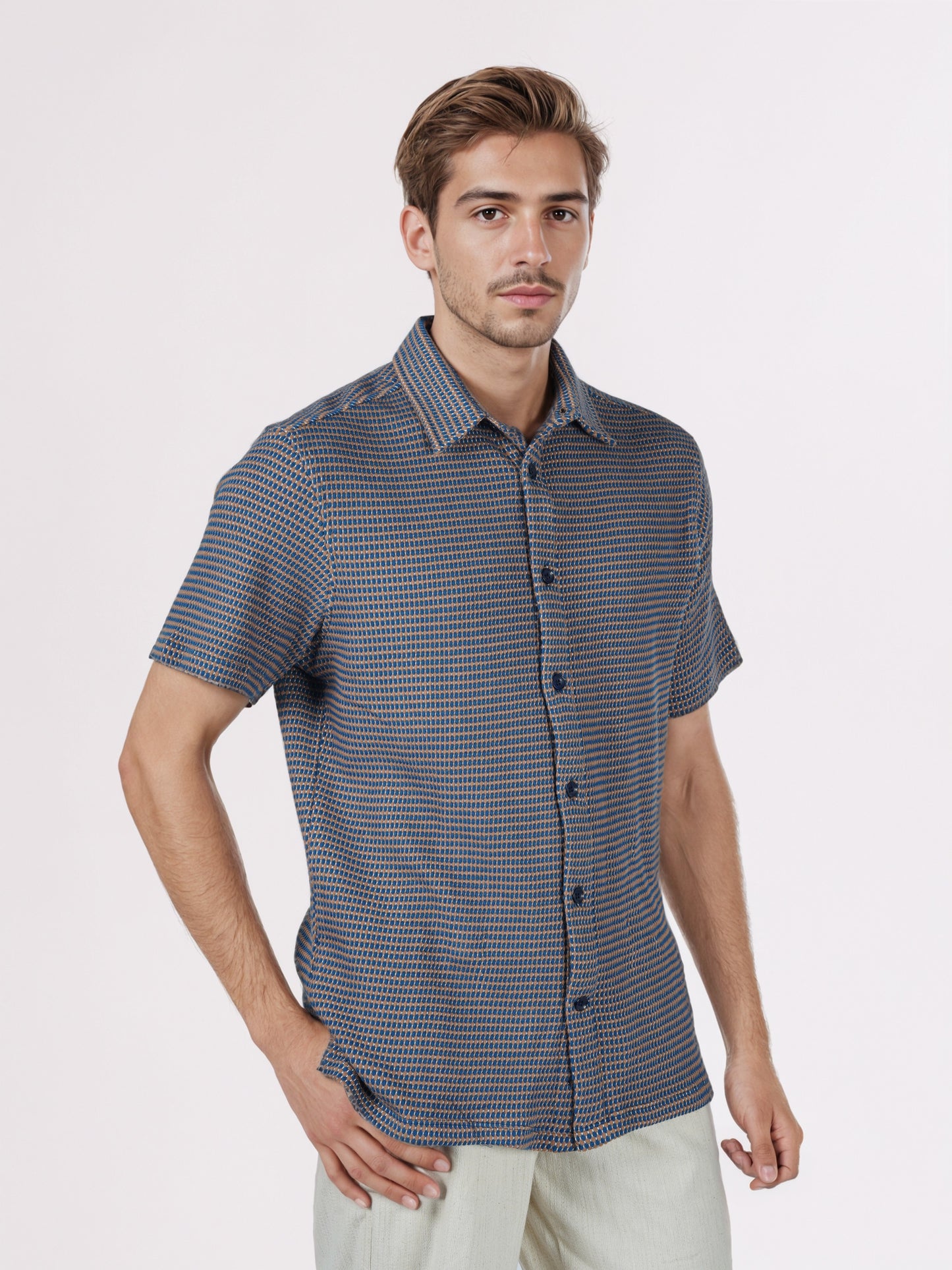 Celio* Men Blue Striped Regular Fit Cotton Shirts