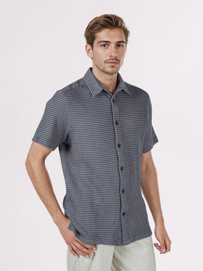 Celio* Men Blue Striped Regular Fit Cotton Shirts
