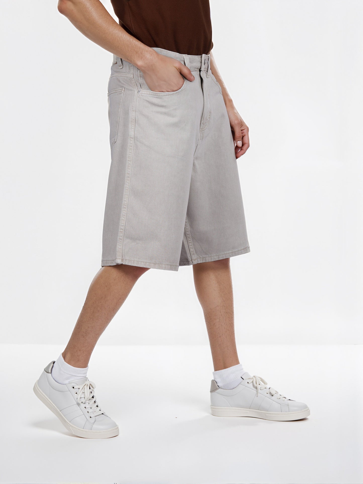 Celio* Cotton Straight Fit Beige Bermuda