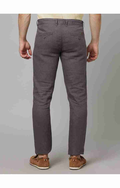 Grey Slim Fit Linen Pants