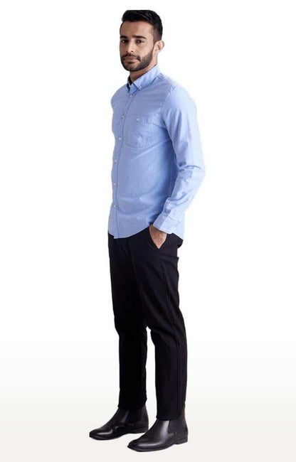 Celio* Solid Regular Fit Cotton Blue Formal Shirt