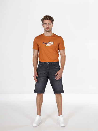 Celio* Cotton Regular Fit Black Bermuda