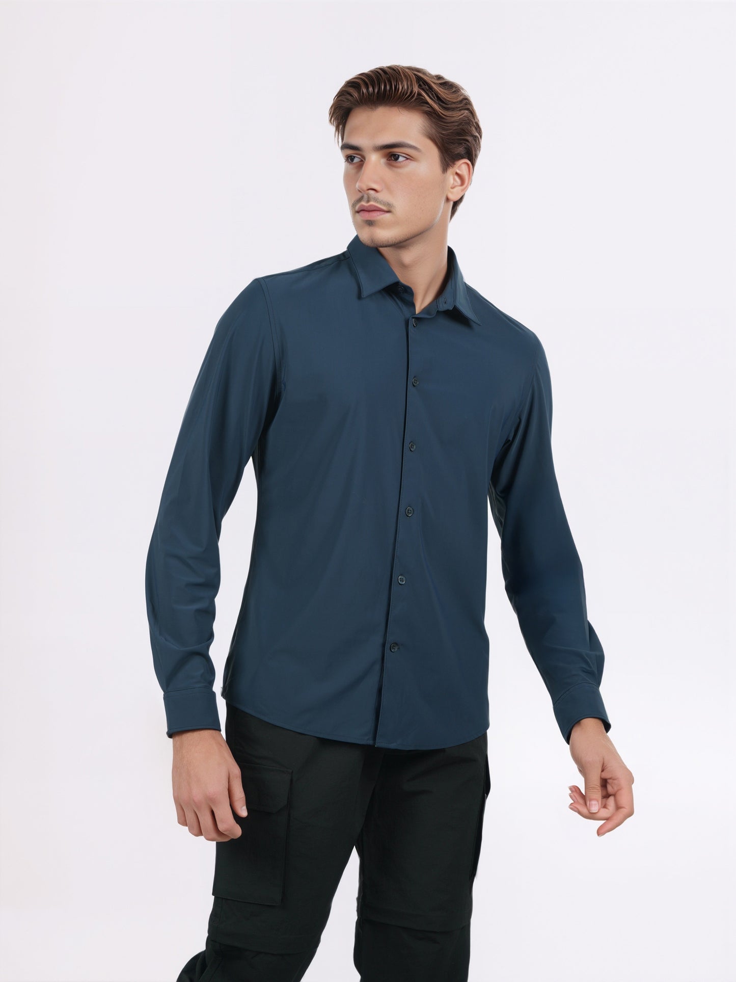 Celio* Men Navy Blue Solid Slim Fit Nylon Shirts