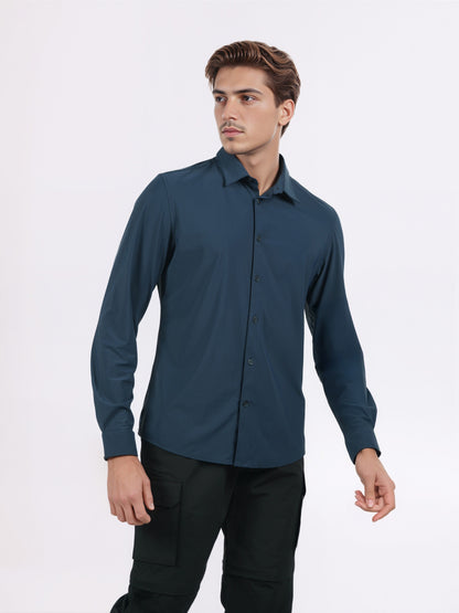 Celio* Men Navy Blue Solid Slim Fit Nylon Shirts