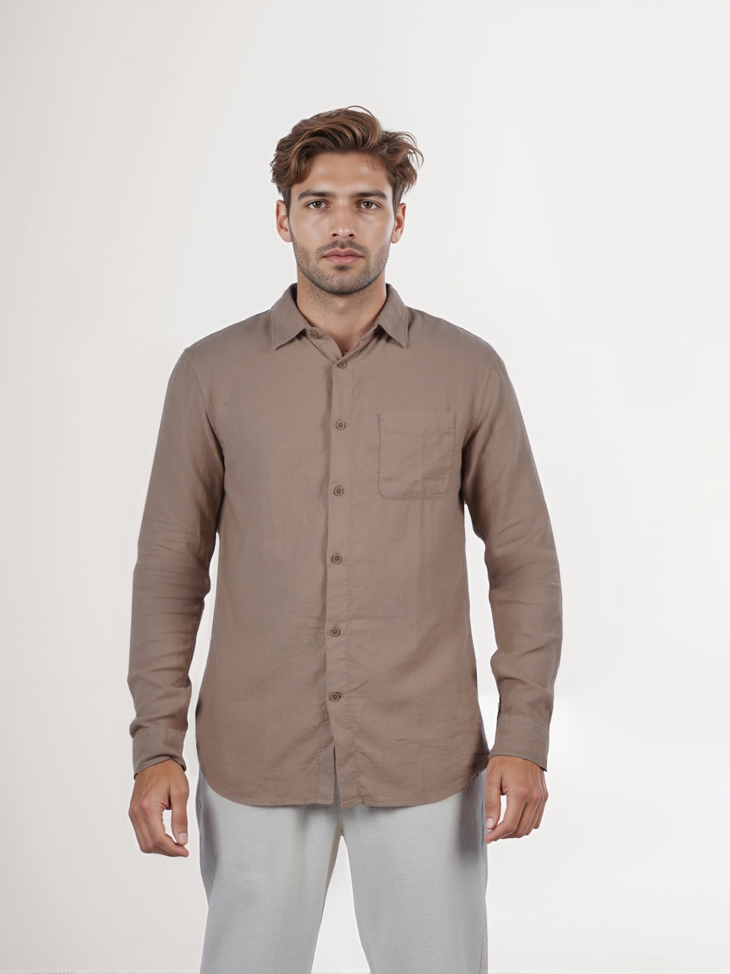 Celio* Men Beige Solid Regular Fit Cotton Shirt