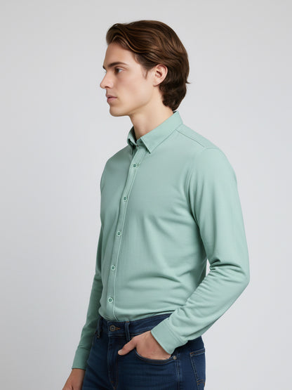 Celio* Men Green Solid Regular Fit Cotton Shirts