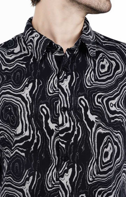 Celio* Printed Regular Fit Viscose Black Shirt