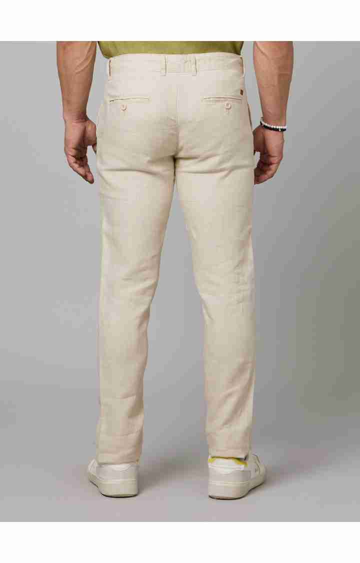 Beige Slim Fit Linen Pants