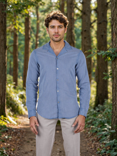 Celio* Solid Regular Fit Cotton-Blend Blue Shirt