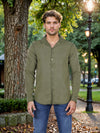 Celio* Solid Regular Fit Cotton-Blend Olive Shirt