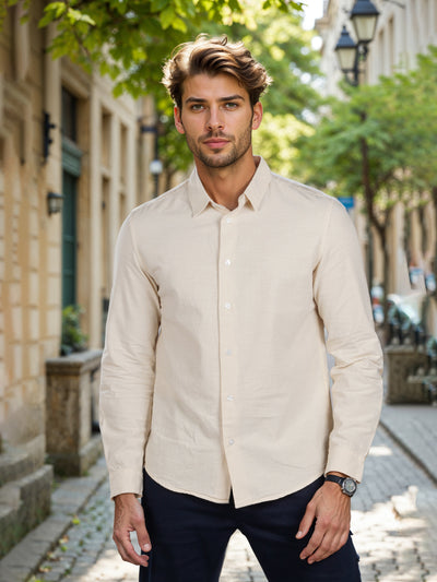 Celio* Solid Regular Fit Cotton Beige Shirt