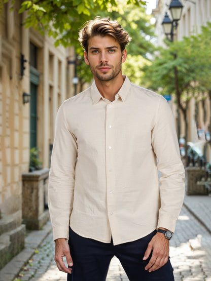 Celio* Solid Regular Fit Cotton Beige Shirt