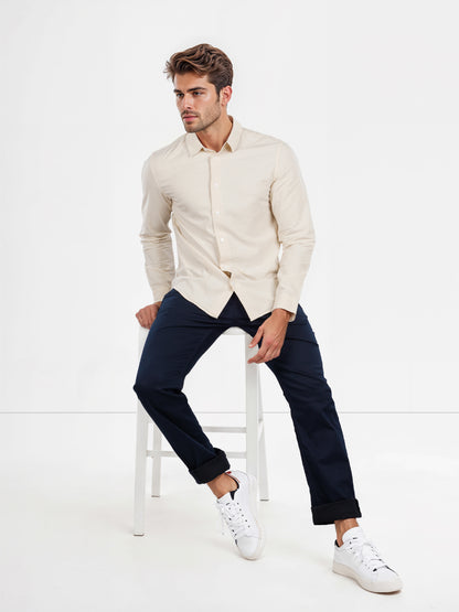 Celio* Solid Regular Fit Cotton Beige Shirt