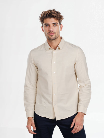 Celio* Solid Regular Fit Cotton Beige Shirt