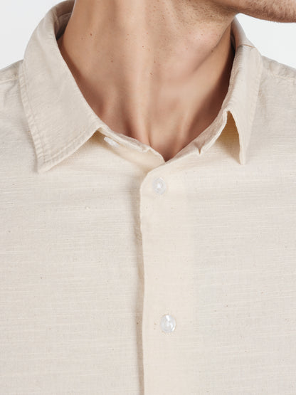 Celio* Solid Regular Fit Cotton Beige Shirt