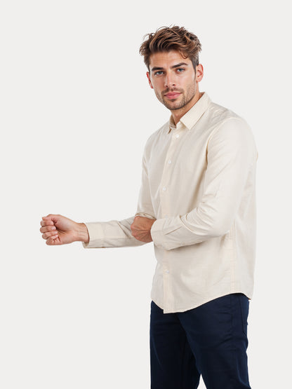 Celio* Solid Regular Fit Cotton Beige Shirt