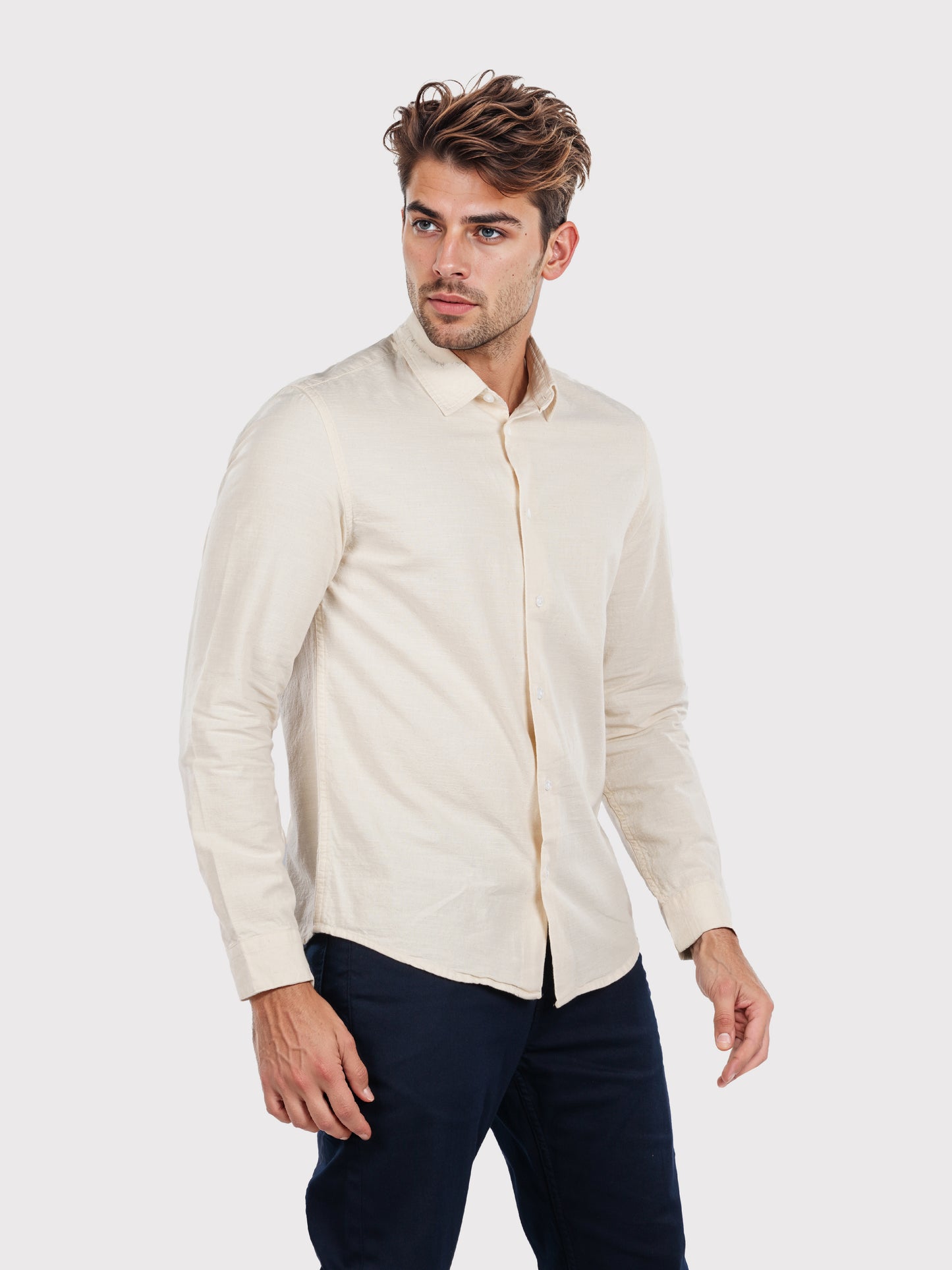 Celio* Solid Regular Fit Cotton Beige Shirt
