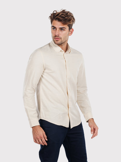Celio* Solid Regular Fit Cotton Beige Shirt
